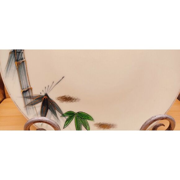 Vintage Japanese "Bamboo, Flower Blossoms" Fine China 10" Set of 3 Plates - Picture 6 of 16